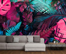 Tropical Plant Rose Red Banana Leaf Fabric Wallpaper Mural for Bedroom Living Room Basement(Not Self-Adhesive) by TinyTreasures Baby Boutique
