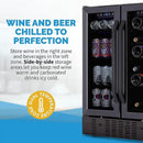 NewAir 24" Dual Zone Wine and Beverage Refrigerator, 18 Bottle & 58 Can, French Door Built-In Fridge with Lock, Black Stainless Steel Cooler, Digital Thermostat, Adjustable Shelves by CozyNest Decor