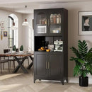 75" Tall Kitchen Pantry Cabinet, Metal Storage Cabinets with Acrylic Doors and Adjustable Shelves, Hutch Cabinet with Storage, Black Microwave Stand Cabinets for Dining Living Room by CozyNest Decor