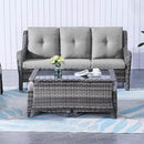 Wicker Outdoor Furniture Patio Furniture Set - 6 Piece Patio Conversation Set with Swivel Rocker Chairs, Rattan Sofa, Ottomans and Coffee Table, Gray Cushion by GreenHaven Gardens