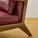 Glitzhome 30.75" H Mid Century Red Accent Armchair, Single Reading Armchair PU Leather Lounge Chair with Walnut Ruberwood Frame by CozyNest Decor