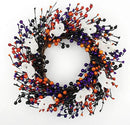 20-Inch Halloween Wreath - Handmade Orange & Black Berry Wreath with Adorable Mini Ghosts, Spooky Front Door Decor for Halloween Party by CozyNest Decor