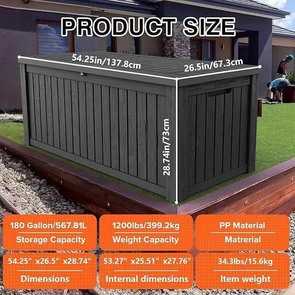 180 Gallon Outdoor Storage Box Waterproof Lockable Resin Deck Box Large, Patio Storage Bin for Pool Accessories Cushion Furniture, Garden Tools, UV-Resistant Outside Delivery Black, photo 2 of 8
