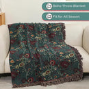Boho Fall Throw Blanket for Bed，100% Ultra Cotton Soft Breathable Bed Throw Floral Printed Farmhouse Decor Rustic Bed Throws for Couch Sofa Quilt 80" x 90" by CozyNest Decor