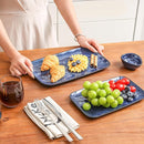 vicrays Ceramic Rectangle Serving Platters - 14" 12" 10" Porcelain Serving Trays Plates for Party BBQ Appetizers Sushi Dessert - Microwave Oven and Dishwasher Safe - Set of 3 Blue by CozyNest Decor