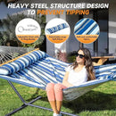 2 Person Outdoor Hammock with Stand, Cotton Rope Hammock with Polyester Pad, Adjustable Steel Frame, Portable with Carrying Bag – for Patio, Backyard, Garden, Beach, Blue by GreenHaven Gardens