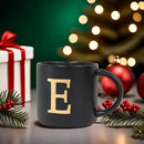COLLECTIVE HOME - Monogram Ceramic Mugs, 15 oz Golden Initial Black Coffee Cups, Elegant Alphabet Tea Mugs, Elegant Personalized Mug with Gift Box, Unique Mug with Double Side Capital Lette (E) by CozyNest Decor