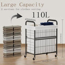 Laundry Hamper 2 Section, 110L Rolling Laundry Sorter Basket with Wheels, 2 Compartment Clothes Organizer Cart, Pull-Out Removable Bags for Laundry Room, Bathroom, Bedroom, White by CozyNest Decor