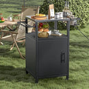 Outdoor Grill Cart with Storage Cabinet, Prep Table with Stainless Steel, BBQ Tables Cart Portable Patio Bar with Lockable Wheels, Movable Kitchen Island for Outside Backyard Patio by CozyNest Decor