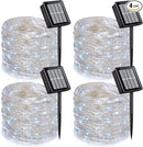 QITONG 4 Pack White Solar Fairy Lights, Each 33ft 100 LED String Light Outdoor Waterproof, 8 Modes Silver Wire Solar Twinkle Lights by GreenHaven Gardens