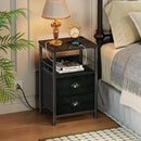 Furologee Nightstand with Charging Station, Black Night Stand with 2 Fabric Drawers, Side Table with USB Ports, End Table with Storage Shelf, for Living Room/Bedroom, Black Oak by CozyNest Decor