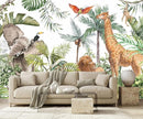 Kids Safari Giraffe Wallpaper Tropical Palm Tree Jungle Forest Plants and Animals Wall Mural for Nursery Living Room Bedroom Dining Room Basement(Not Self-Adhesive) by TinyTreasures Baby Boutique