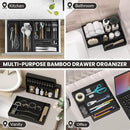 Kitchen Drawer Organizer Bins, Stackable Bamboo Drawer Organizer for Silverware, Coffee Pod Organizer K Cup Holder for Countertop, 2 Pcs Coffee Station Organizer Black 12" x 6" x 2.5" by CozyNest Decor