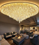 53.7'' Modern Crystal Big Large Chandeliers LED Dimmable Flush Mount Ceiling Chandeliers for Living Room High Ceiling Entrance Foyer Lobby Bedroom Gold by CozyNest Decor
