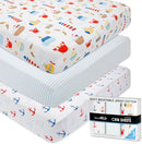 GROW WILD Nautical & Ships Baby Crib Sheets for Boys (3 Pack) - Jersey Knit Fitted Sheet (52" x 28"), Toddler Bedding Set & Baby Boy Crib Bedding Set, Anchors and Ships with Stripes by TinyTreasures Baby Boutique