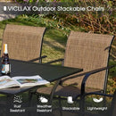 VICLLAX 5 Pieces Patio Dining Set for 4, Outdoor Furniture Set Includes 40.7" Round Patio Table and 4 Patio Stackable Chairs, Black Tabletop and Brown Fabric by GreenHaven Gardens