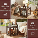 Farmhouse End Table Set of 2,Large Side Table with 2-Tier Storage Shelf,Rustic Brown End Tables for Living Room,Square Tea Table,Walnut by CozyNest Decor