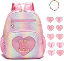 I IHAYNER Kids Glitter Lightweight Backpack for School Travel & Daycare, Toddler Backpack for Girls 3+ Preschool Kindergarten Elementary Kids Backpack-Rainbow Pink K by TinyTreasures Baby Boutique