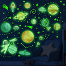Watercolor Solar System Wall Decals, Glow in The Dark Stars, Kids Planets Sticker for Ceiling, Astronaut Wall Stickers for Bedroom（Green） by TinyTreasures Baby Boutique