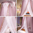 AIKASY Girls and Adults Canopy Bed, Elegant Double-Layer Bed Curtain, Children's Dream Round Lace Mosquito Net, Princess Canopy Net - Fits Twin, Full, Queen, and King Beds (White/Red Bean) by CozyNest Decor