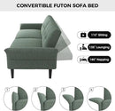 89” Futon Sofa Bed, Linen Comfy Futon Couch Bed with 2 Square Pillows, Convertible Sleeper Sofa with Adjustable Backrest& Armrests, Modern Loveseat Sleeper for Living Room, Bedroom, Green by CozyNest Decor