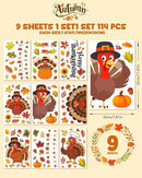 Thanksgiving Window Clings - 9 Sheets 114 Pcs Thanksgiving Decorations for Fall Autumn Harvest Home Party, Pumpkin Leaves Turkey Acorns Stickers for Glass, Double-Sided Static Window Decals by CozyNest Decor