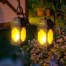 14" Solar Lanterns Outdoor Waterproof, Glass Flickering Flame Solar Lantern, Hanging Metal Lantern Decorative for Patio Front Porch Garden Backyard Tabletop Party Decoration by CozyNest Decor