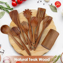comfoyar Teak Wooden Spoons for Cooking, 9 Pieces Kitchen Cooking Utenails Set with Holder and Ladle, Heat Resistant Kitchen Cookware for Nonstick Pan by CozyNest Decor