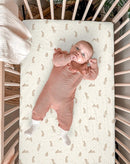 Bassinet Sheet for Baby Boy and Girl 2 Pack, Fitted Sheets for Rectangle, Oval, Hourglass Bassinet Mattress, Muslin Moses Basket Sheets with Neutral Style (Hopping Bunnies & Beige) by TinyTreasures Baby Boutique