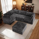 HOOOWOOO Modular Sectional Sofa,5 Pieces Sectional Couches for Living Room,98X66 L Shaped Cloud Couch with Ottoman Chaise Set(Grey Velvet Corduroy) by CozyNest Decor