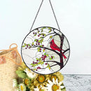 Stained Glass Window Hanging Sun Catcher 7.8”- Cardinal in Full Moon Stained Glass Suncatcher, Red Berry Tree, Nature, Indoor Decor, Wall Art, Gifts for Women by GreenHaven Gardens