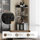 Corner Bar Cabinet with Power Outlet, 5-Tier Corner Wine Cabinet with Led Strip and Glass Holder, Industrial Tall Liquor Cabinet Bar Wine Rack for Home，Black by CozyNest Decor