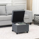 Adeco 17.5" Square Fabric Ottoman with Storage, Upholstered Cotton Linen Foot Rest, Flip Top Footstool, Small Cube Coffee Table Extra Seat for Living Room, Bedroom, Grey with Rolling Legs by CozyNest Decor
