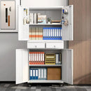 Metal Garage Storage Cabinet with Locking Doors and 2 Adjustable Shelves, Rolling Tool Storage Cabinet with 4 Wheels and 2 Drawer for Garage, Warehouse, White, Assembly Required by GreenHaven Gardens