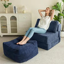 HIGOGOGO Square Stuffed Pouf Ottoman, Corduroy Poufs with Foam Chunk Filling, Furry and Fluffy Pouf Foot Stool Storage Ottoman, 21 X 21 Floor Poufs Foot Rest for Living Room, Navy by CozyNest Decor