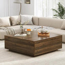 43” Square Coffee Table with Storage, Modern Large Square Center Table with 2 Drawers, Wood Coffee Table for Living Room, Walnut by CozyNest Decor