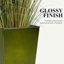 WORTH Garden 25" Large Metal Glazed Planter Set of 2, Luxurious Glossy Finish Green Tall Square Tapered Steel Plant Pots, Decor Flower Pot Indoor & Outdoor, Drainage Hole & Dual-Purpose Plant Saucer by CozyNest Decor