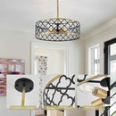 5-Light Drum Chandeliers for Dining Room,19.7" Rustic Farmhouse Dining Room Light Fixture, Black&Gold Metal Hanging Pendant Light for Living Room Bedroom Kitchen Entryway Foyer by CozyNest Decor