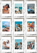 Vittanly 8x12 Picture Frames Set of 9, Shatter Resistant Plexiglass, Display 6x8 Pictures with Mat or 8x12 without Mat, Photo Frames for Wall or Tabletop, Engineered Wood, Distressed White by CozyNest Decor