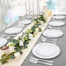 FLOWERCAT 60PCS Silver Plastic Plates - Heavy Duty White and Silver Plastic Plates Disposable - Include 30PCS 10.25inch Dinner Plates and 30PCS 7.5inch Dessert Plates for Wedding&New Year by CozyNest Decor