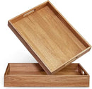 Acacia Wood Serving Tray with Handles Set of 2 – Decorative Serving Trays Platter for Breakfast in Bed, Lunch, Dinner, Patio, Ottoman, Coffee Table, BBQ, Party –Great for Lap &Couch by CozyNest Decor