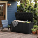 JUMMICO 160 Gallon Resin Outdoor Storage Deck Box with Divider, Waterproof Storage Box&Bench with Lockable Lid for Garden Tools, Pools Supplies (Black) by CozyNest Decor