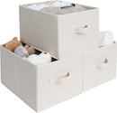 StorageWorks Storage Baskets for Shelves, Foldable Fabric Closet Storage Bins with Handles, Fabric Storage Bins Clothes Organizer, Beige Stripes, 3-Pack, Large by TinyTreasures Baby Boutique