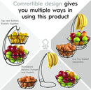 Fruit Basket with Banana Hanger and Fruit Bowl. Kitchen Counter Fruit Bowl with Banana Holder used as Bread, Vegetable or Produce Basket, Egg Holder, 2 Tier by CozyNest Decor