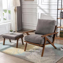 Wahson Set of 2 Mid Century Arm Chairs and Ottomans, Upholstered Accent Armchair with Wood Frame and Canvas Cushions, Leisure Slipper Chair for Living Room/Bedroom, Grey by CozyNest Decor