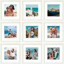 Vittanly 12x12 Picture Frames Set of 9, Shatter Resistant Plexiglass, Display 8x8 Pictures with Mat or 12x12 without Mat, Photo Frames for Wall Mount, Engineered Wood, Whitemist