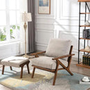 Wahson Mid Century Arm Chair and Ottoman Set, Upholstered Accent Armchair with Wood Frame and Canvas Cushions, Leisure Slipper Chair for Living Room/Bedroom, Beige by CozyNest Decor