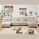 U Shaped Couch Sectional Couch, 4-Seater Cloud Couch Sectional Oversized Couch, Sofa Bed Couch with Round Bolster Armrests 6 Pillows, Modular Couch Home Sofa Living Room Couch by CozyNest Decor
