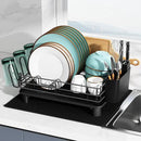 Black Stainless Steel Dish Drainers Drying Rack for Kitchen Counter with Drainboard Set, Rust Proof Metal, Space Saving, Modern Aesthetic, Compact Plates Strainers with Extra Mat by CozyNest Decor