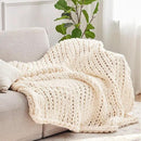 Chunky Knit Throw Blanket, 50''*60'' Knitted Throw Chenille Yarn for Bed Couch, Handmade Cream Crochet Big Thick Blanket, Machine Washable Cute Comfy Blanket for Home Decor by CozyNest Decor